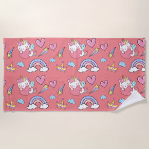A Magical Rainbow Unicorn Pattern Birthday Party Beach Towel