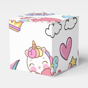 A Magical Rainbow Unicorn Pattern Birthday Party Favor Box