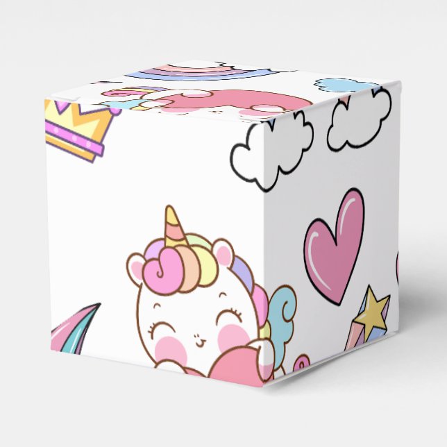 A Magical Rainbow Unicorn Pattern  Birthday Party Favor Box (Front Side)