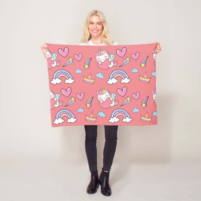 A Magical Rainbow Unicorn Pattern Birthday Party Fleece Blanket (In Situ)