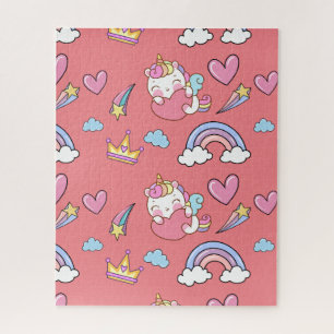 A Magical Rainbow Unicorn Pattern Birthday Party Jigsaw Puzzle