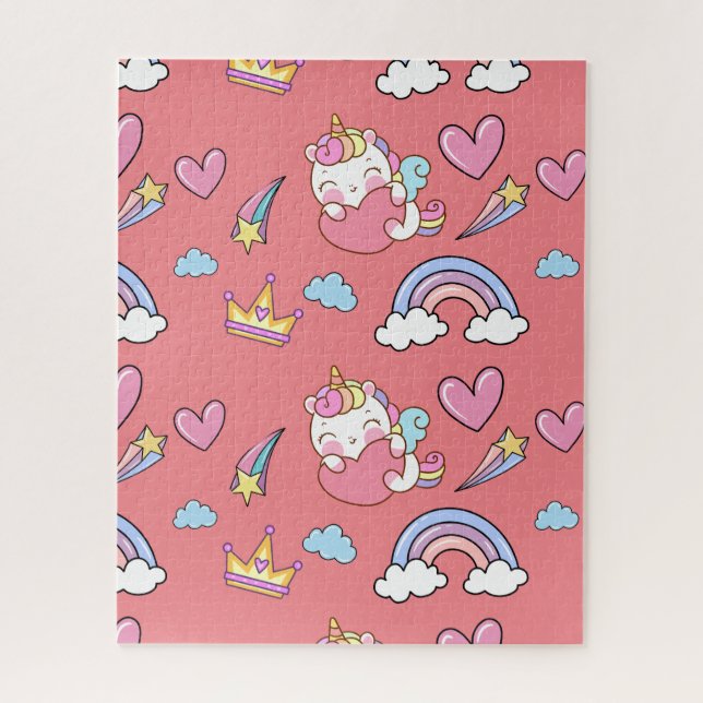 A Magical Rainbow Unicorn Pattern Birthday Party Jigsaw Puzzle (Vertical)