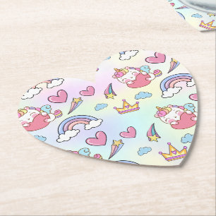 A Magical Rainbow Unicorn Pattern  Birthday Party Paper Coaster