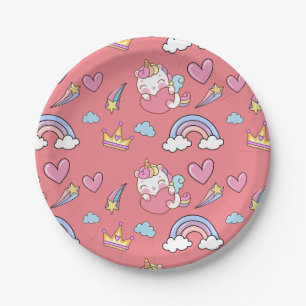 A Magical Rainbow Unicorn Pattern Birthday Party Paper Plate