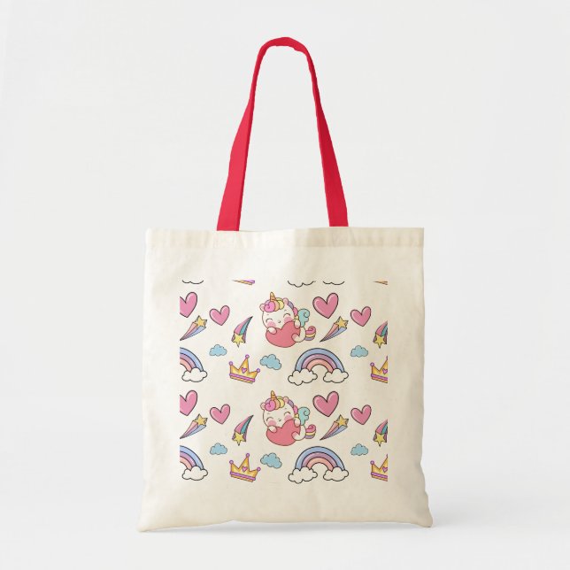 A Magical Rainbow Unicorn Pattern  Birthday Party Tote Bag (Front)