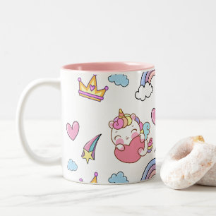 A Magical Rainbow Unicorn Pattern  Birthday Party Two-Tone Coffee Mug
