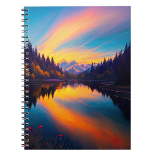 A Magical Sunset Painting the Forest Lake Notebook