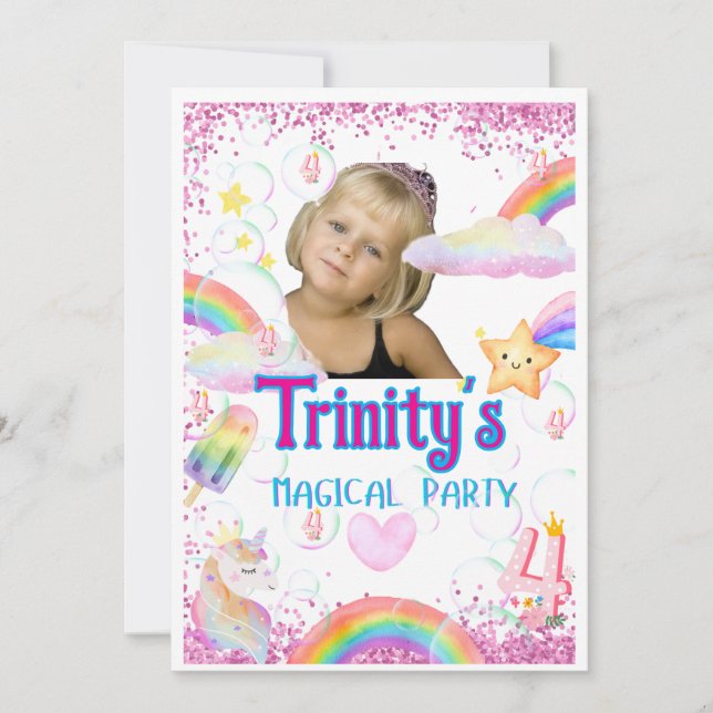 A Magical Unicorn 4th Birthday Invitation (Front)