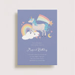 A Magical Unicorn and Rainbow Birthday Party Invitation<br><div class="desc">Adorable birthday illustration of a unicorn,  rainbow,  shooting star,  moon and hearts with the phrase "It's going to be a magical birthday". The design features a girly pastel pink,  yellow,  purple and blue colour palette.</div>