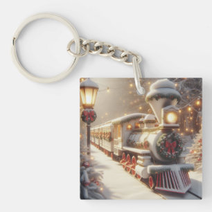 A Magical Winter Wonderland Christmas Train Keychain