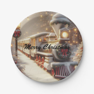A Magical Winter Wonderland Christmas Train Paper Plate