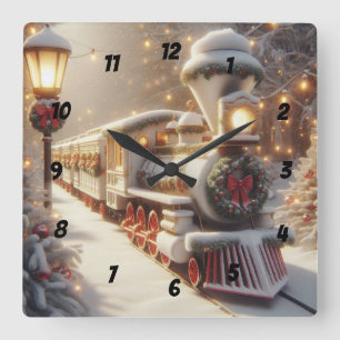 A Magical Winter Wonderland Christmas Train Square Wall Clock