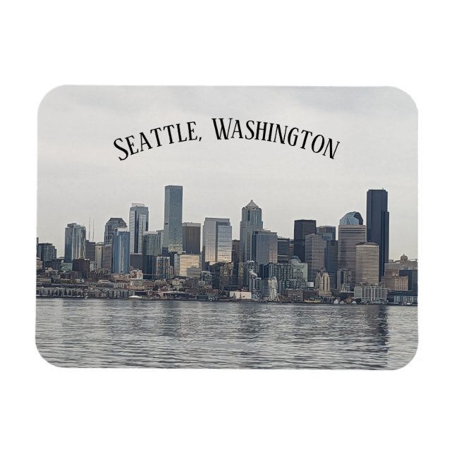 A magnet that says Seattle on it. (Horizontal)