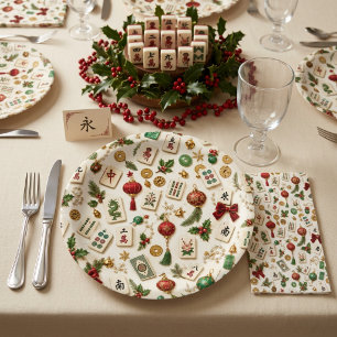 A Mahjong Christmas Paper Plate