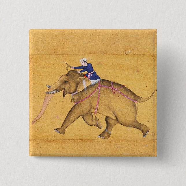 A Mahout riding an Elephant, from the Large Clive 2 Inch Square Button (Front)