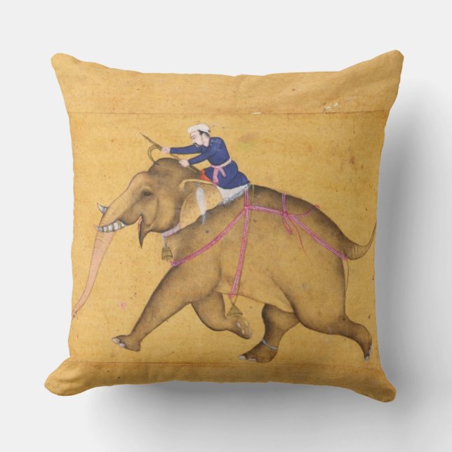 A Mahout riding an Elephant, from the Large Clive Throw Pillow (Front)