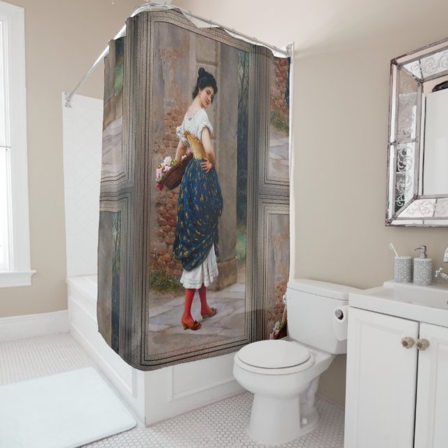 A Maiden With A Basket Of Roses by Eugen von Blaas (In Situ)