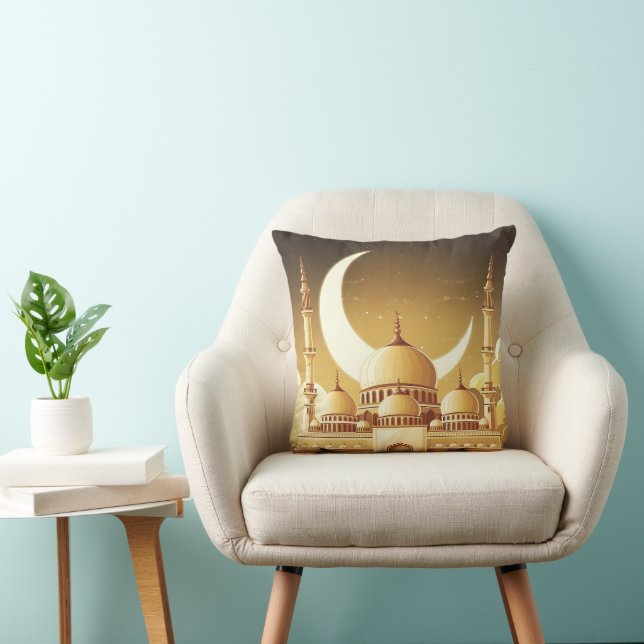 A Majestic Mosque Under the Crescent Moon Throw Pillow (Chair)