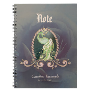 A majestic peacock in gold and green notebook