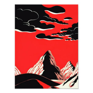  A Majestic Red Mountain Illustration Photo Print