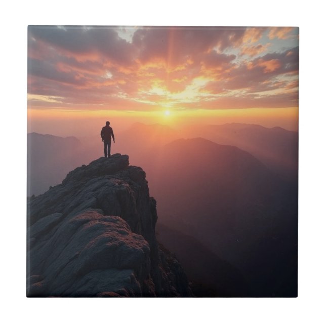 A majestic sunrise seen from the mountain peak tile (Front)