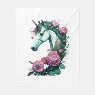 A Majestic Unicorn with Blooming Beauty Fleece Blanket