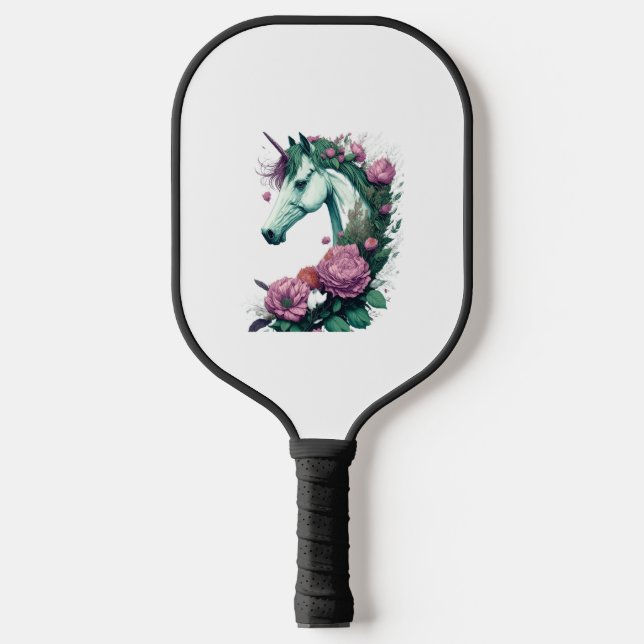 A Majestic Unicorn with Blooming Beauty  Pickleball Paddle (Front)