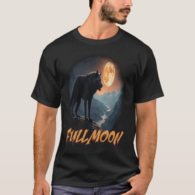 a majestic wild wolf under the full moon  T-Shirt (Front)