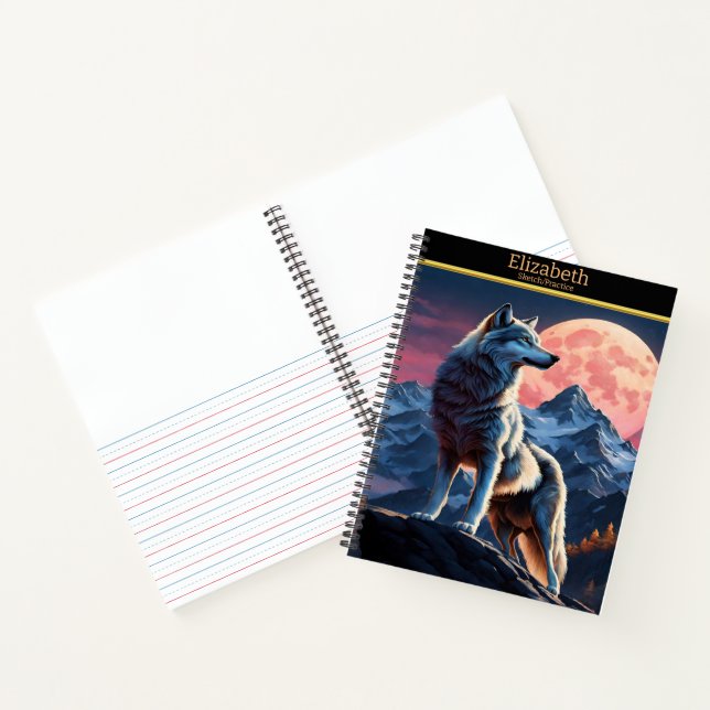 A majestic wolf howling at the glowing full moon notebook (Inside)
