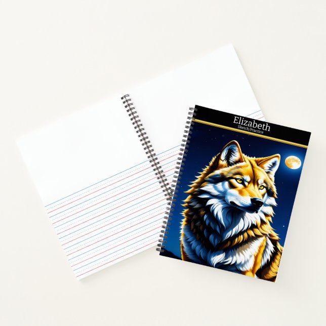 A majestic wolf howls at the glowing moonlight notebook (Inside)