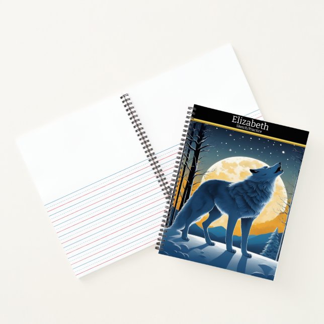 A majestic wolf howls under the glowing moonlight notebook (Inside)