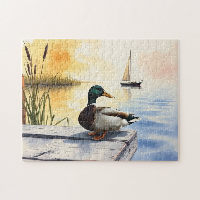A Mallard rests on the dock Jigsaw Puzzle (Horizontal)