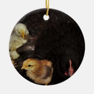 A Mama and Her Chicks Ceramic Ornament