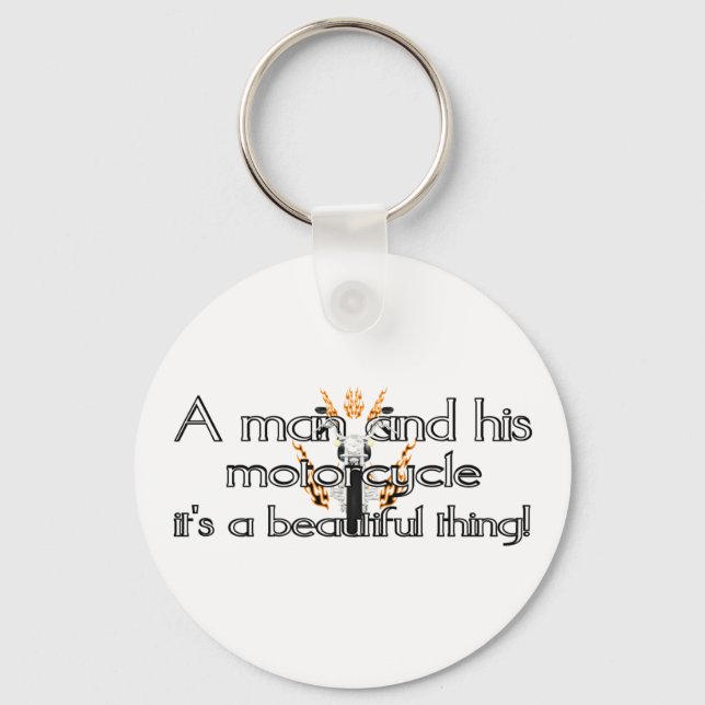 A man and his motorcycle keychain (Front)