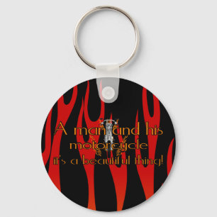 A man and his motorcycle keychain