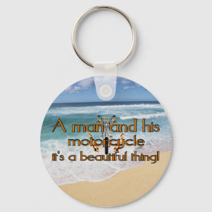 A man and his motorcycle keychain