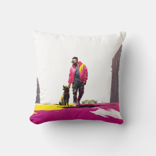 A Man and his strong dog on a walk Throw Pillow
