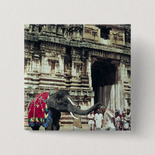 A man being blessed by an elephant 2 inch square button
