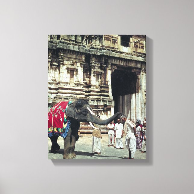 A man being blessed by an elephant canvas print (Front)
