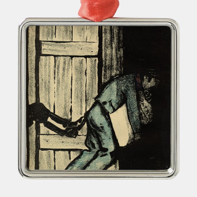 A man caught putting up political posters metal ornament (Front)