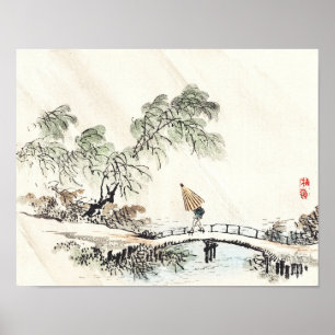 A man crossing the bridge by Kōno Bairei Faux Canv Poster