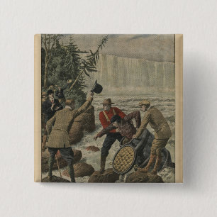 A man in a barrel crossing the Niagara Falls 2 Inch Square Button