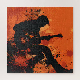 A Man Playing Guitar Silhoutte Jigsaw Puzzle