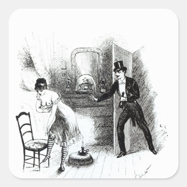 A man visiting a prostitute square sticker (Front)