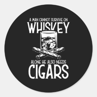 A Man Who Loves Whiskey And Cigar Classic Round Sticker
