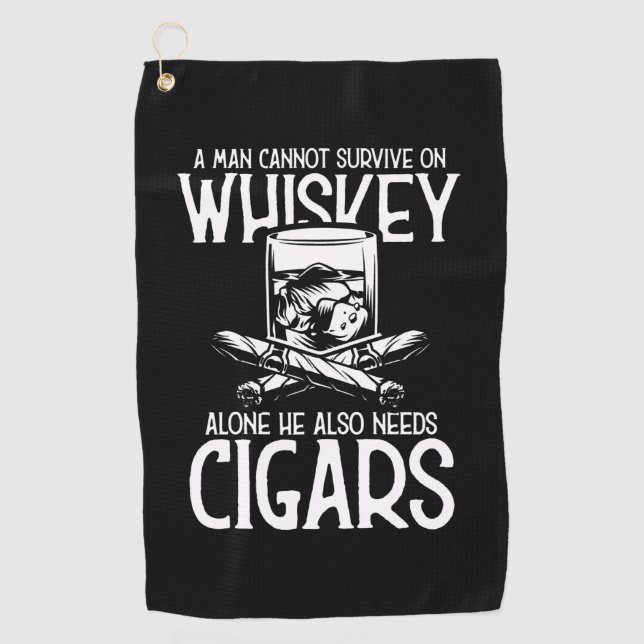 A Man Who Loves Whiskey And Cigar Golf Towel (Front)