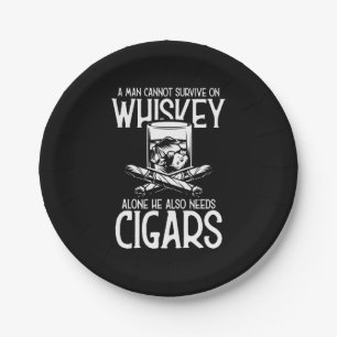 A Man Who Loves Whiskey And Cigar Paper Plate