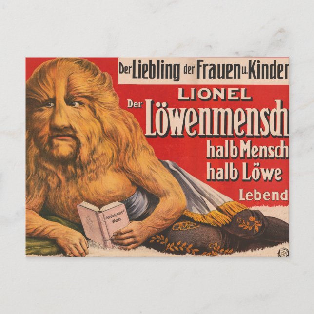 A Man With Lions Head Reading Shakespeare, 1913. Postcard (Front)