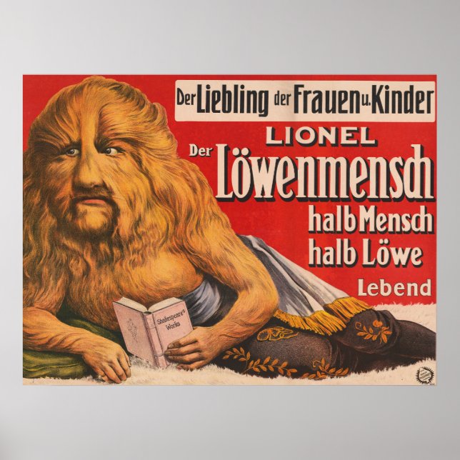 A Man With Lions Head Reading Shakespeare, 1913. Poster (Front)