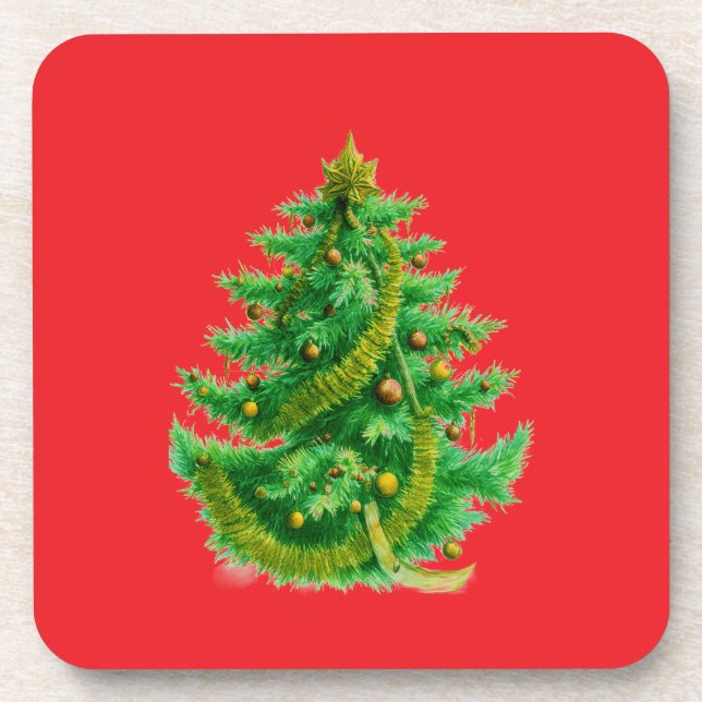 A Mandelbrot Christas Tree With Red & Green Bulbs Coaster (Front)